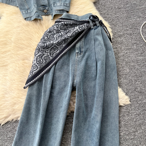 Chic Short Jacket & Jeans Denim 2Pcs
