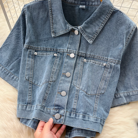 Chic Short Jacket & Jeans Denim 2Pcs