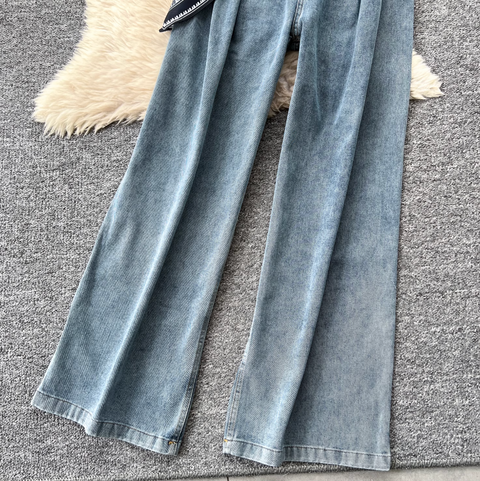 Chic Short Jacket & Jeans Denim 2Pcs