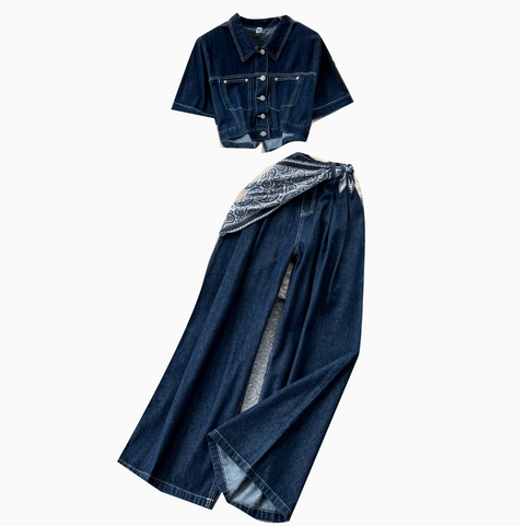 Chic Short Jacket & Jeans Denim 2Pcs