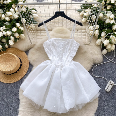 Furry Patchwork Puffy Mesh Slip Dress