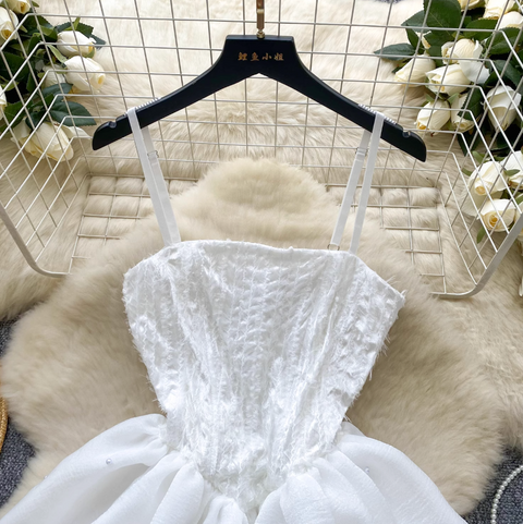 Furry Patchwork Puffy Mesh Slip Dress