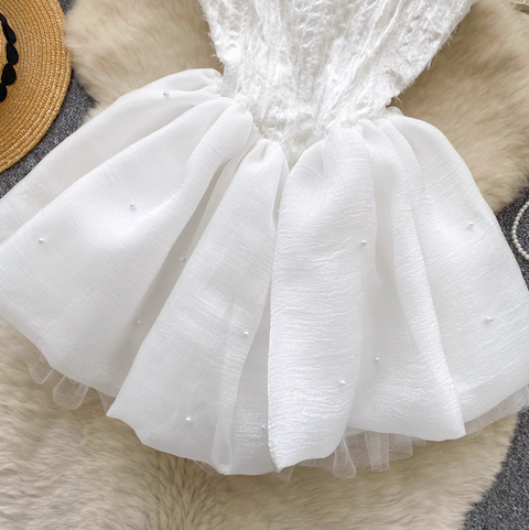 Furry Patchwork Puffy Mesh Slip Dress