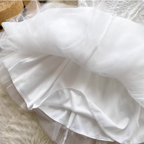 Furry Patchwork Puffy Mesh Slip Dress