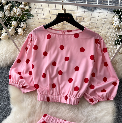 Polka Dot Printed Shirt & Skirt 2Pcs