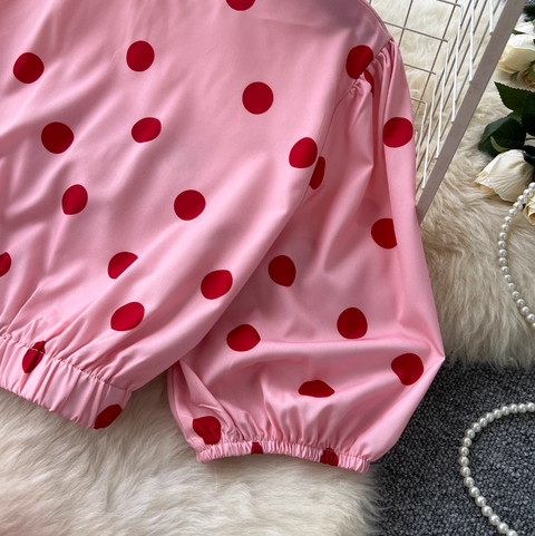 Polka Dot Printed Shirt & Skirt 2Pcs