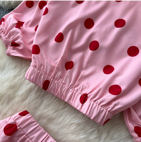 Polka Dot Printed Shirt & Skirt 2Pcs