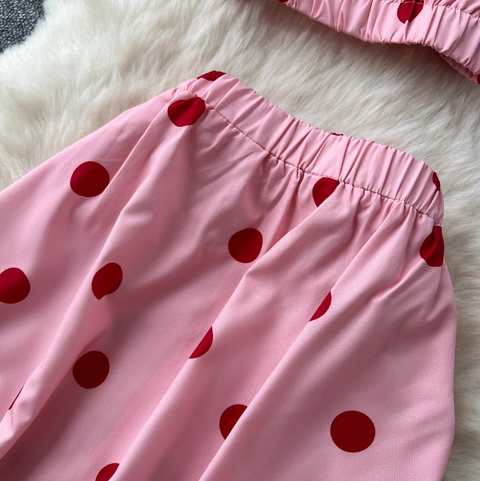 Polka Dot Printed Shirt & Skirt 2Pcs