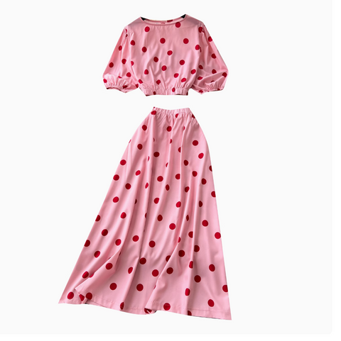 Polka Dot Printed Shirt & Skirt 2Pcs