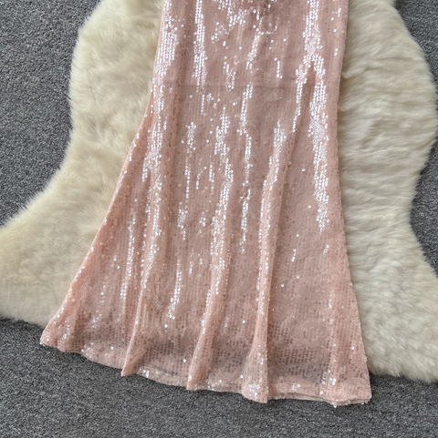 Pink Sequined Fishtail Slip Dress