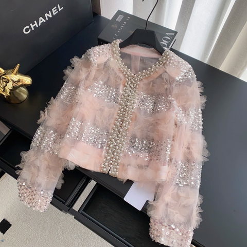 Rhinestone Studded 3D Ruffled Top