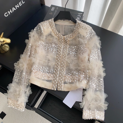 Rhinestone Studded 3D Ruffled Top