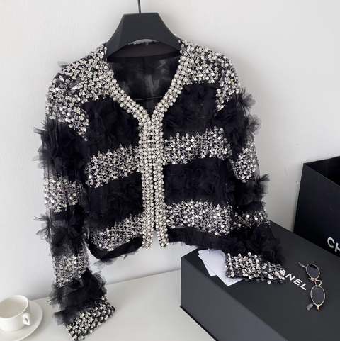 Rhinestone Studded 3D Ruffled Top