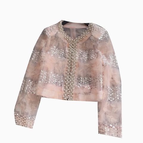 Rhinestone Studded 3D Ruffled Top