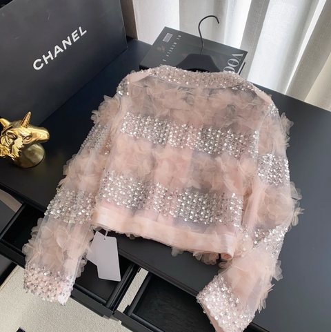 Rhinestone Studded 3D Ruffled Top