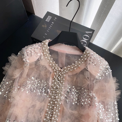 Rhinestone Studded 3D Ruffled Top