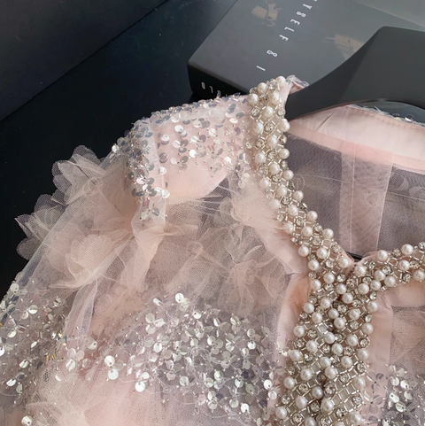 Rhinestone Studded 3D Ruffled Top