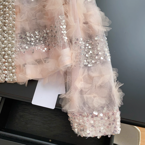 Rhinestone Studded 3D Ruffled Top