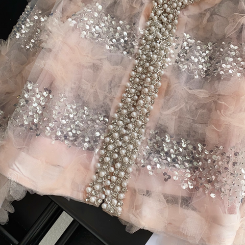 Rhinestone Studded 3D Ruffled Top