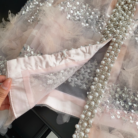 Rhinestone Studded 3D Ruffled Top