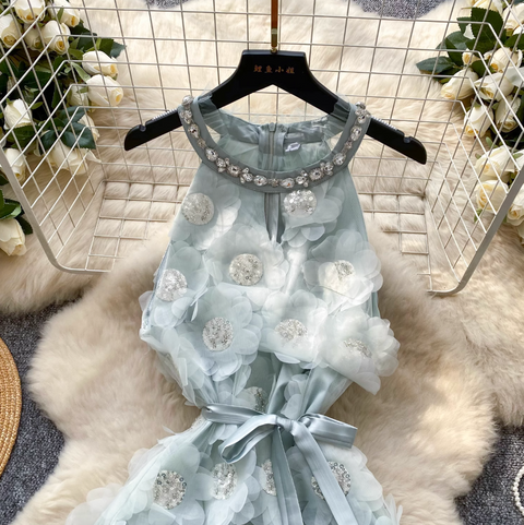 Premium Beaded Embroidery Halter Dress