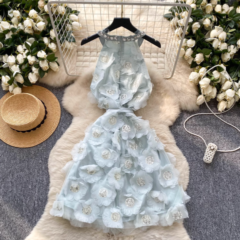 Premium Beaded Embroidery Halter Dress