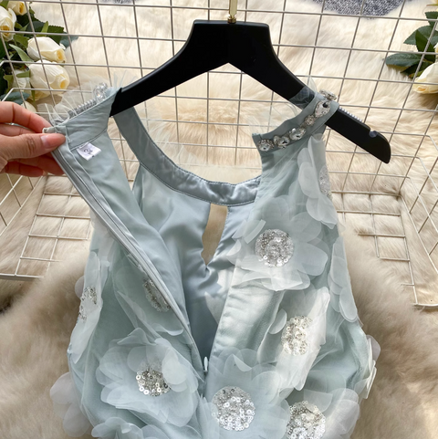 Premium Beaded Embroidery Halter Dress