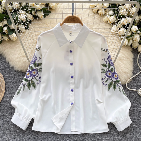 Ethnic Style Embroidered Loose-fit Shirt