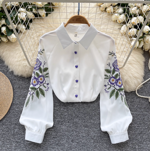Ethnic Style Embroidered Loose-fit Shirt
