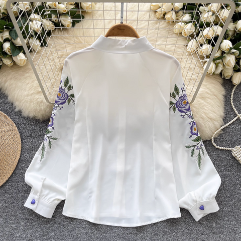 Ethnic Style Embroidered Loose-fit Shirt