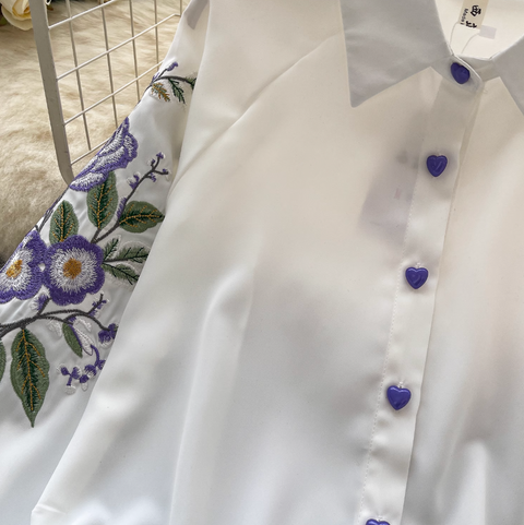 Ethnic Style Embroidered Loose-fit Shirt