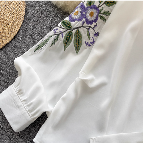 Ethnic Style Embroidered Loose-fit Shirt
