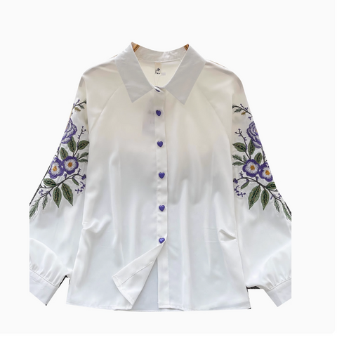 Ethnic Style Embroidered Loose-fit Shirt