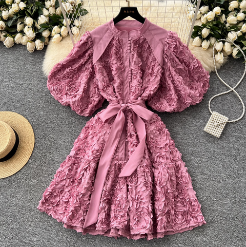 Courtly 3D Ruffled A-line Dress