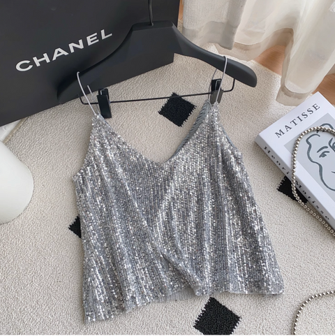 Chic Sequined Lace Patchwork Camisole