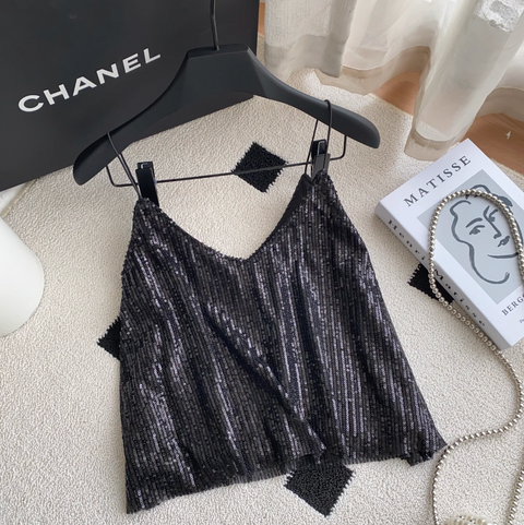 Chic Sequined Lace Patchwork Camisole