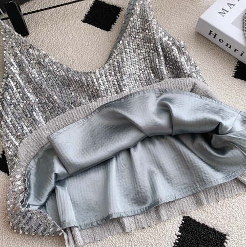 Chic Sequined Lace Patchwork Camisole