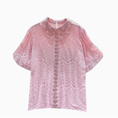 Courtly Puffy Sleeve Crochet Shirt