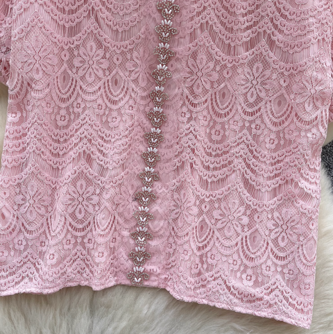Courtly Puffy Sleeve Crochet Shirt