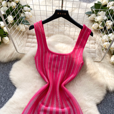 Square Neckline Glossy Slip Dress