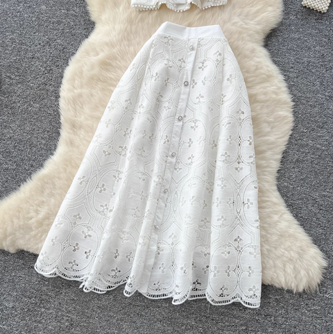 Doll-collar Top & Skirt White Lace 2Pcs