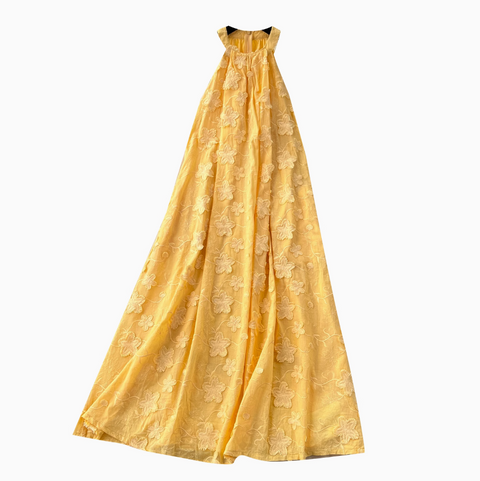 Floral Embroidery Loose Halter Dress