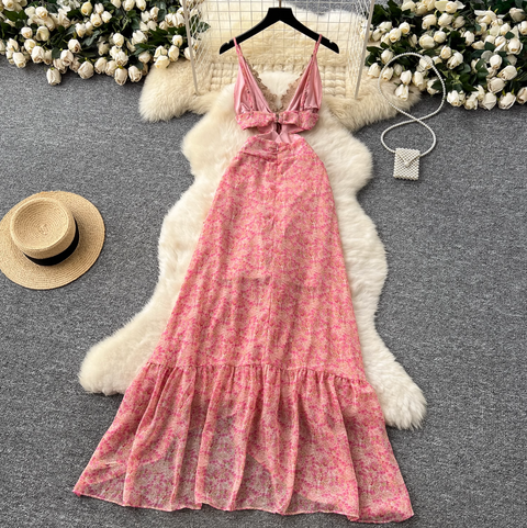 Irregular Design Lace Patchwork Floral Dress