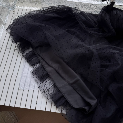 Plaid Tweed Top & Black Mesh Skirt