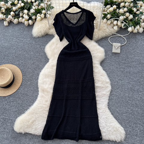 Hollowed Crochet Dress & Slip Dress 2Pcs