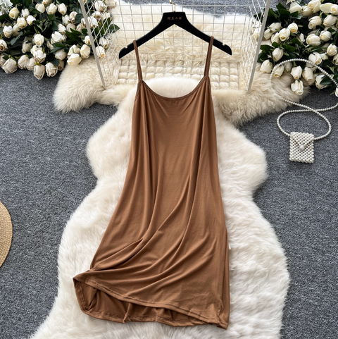 Hollowed Crochet Dress & Slip Dress 2Pcs