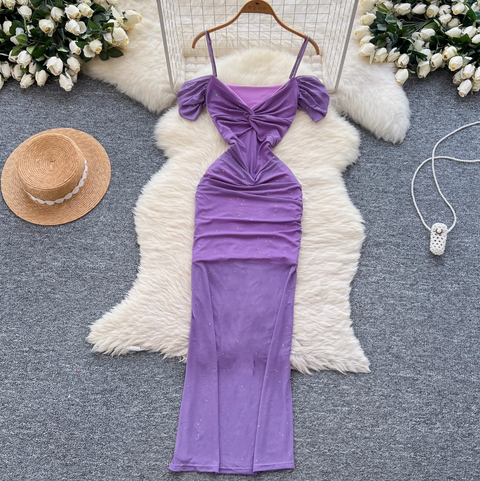 Sequined Knotted Mesh Slip Dress