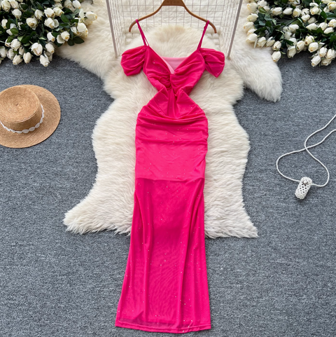 Sequined Knotted Mesh Slip Dress