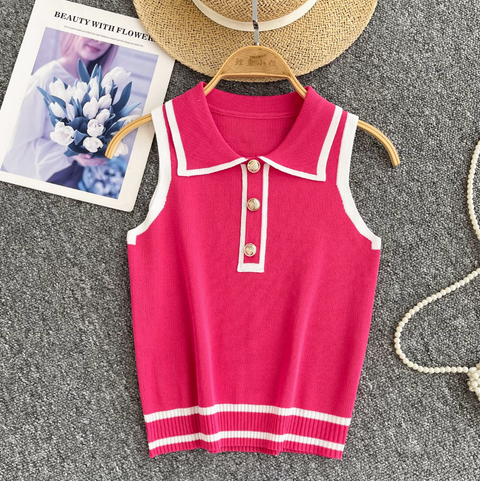 Simple Design Lapeled Knitted Vest