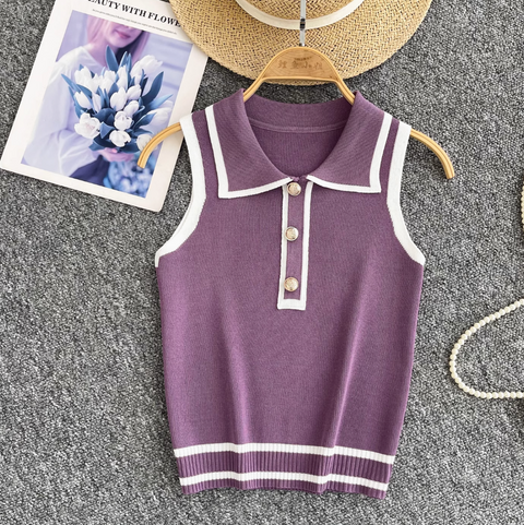 Simple Design Lapeled Knitted Vest
